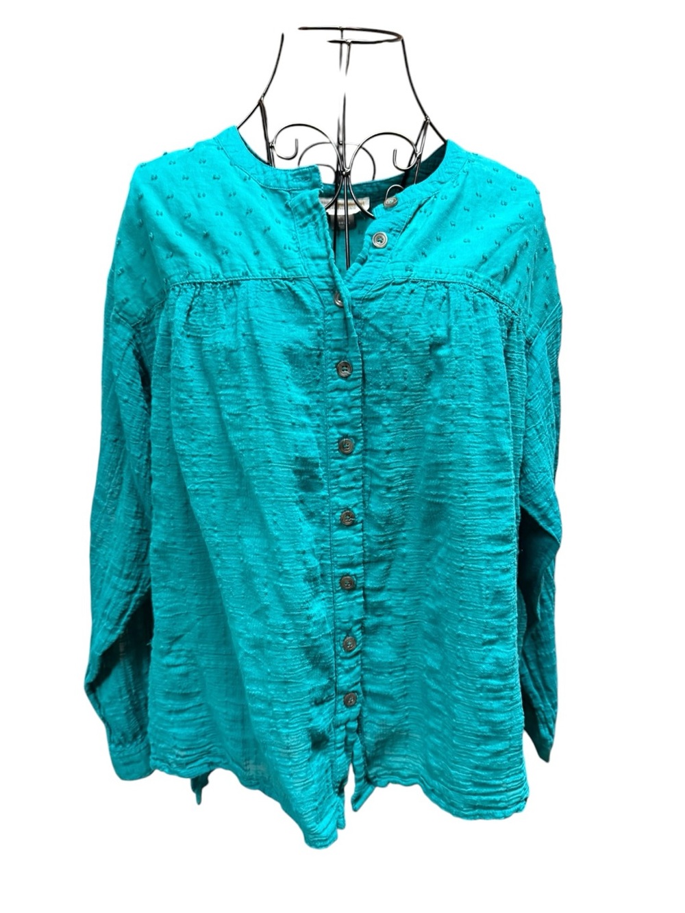 Anthropologie Pilcro and the Letterpress Teal Button-Front Boho Shirt XS